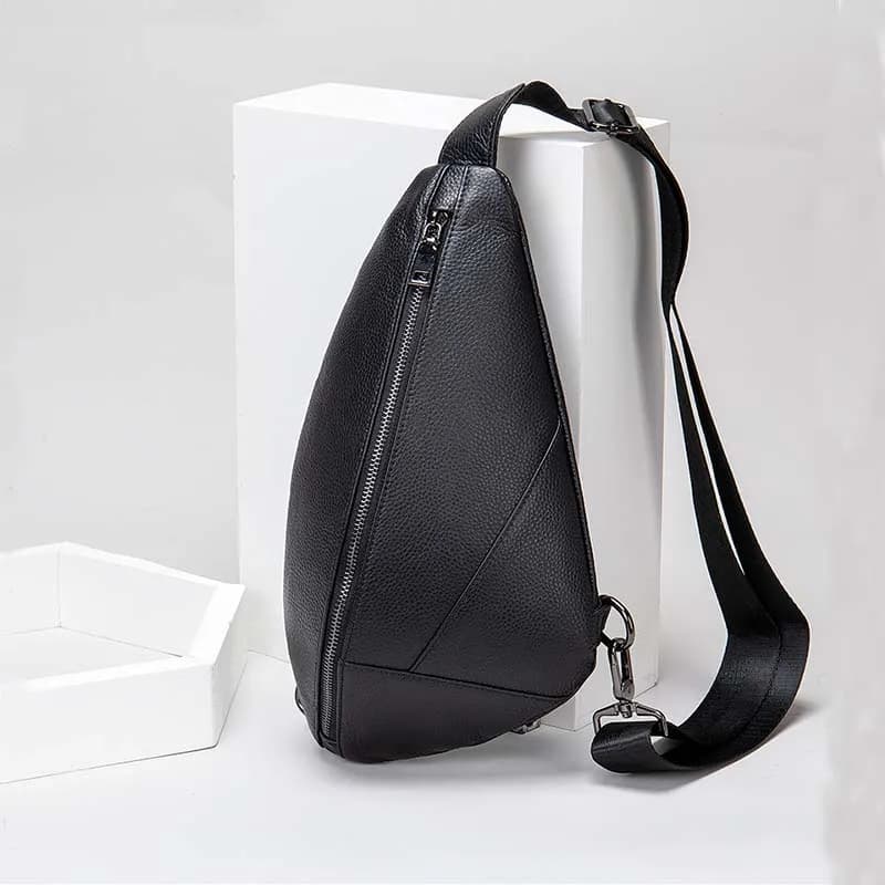 Luufan Genuine Leather Men's Chest Bags Soft Top Layer Cross Body Bag Black Male Cowhide Sling Bag Messager Single Summer Pouch