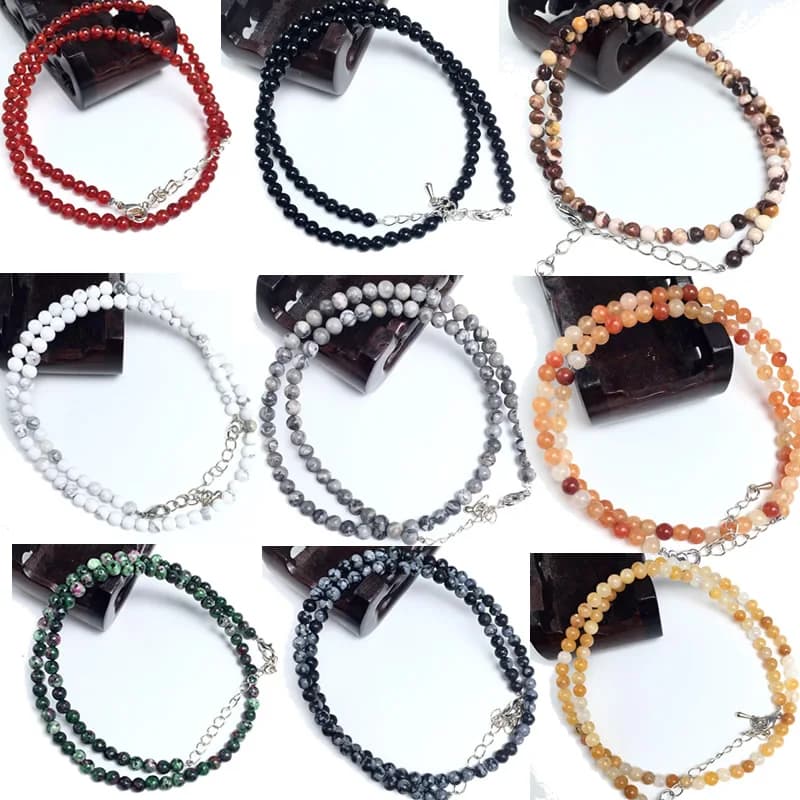 Boemia pietra naturale 4mm collana di perline girocolli corti multicolori collane con ciondolo gioielli con collo dolce per donne ragazze lunghe 40cm