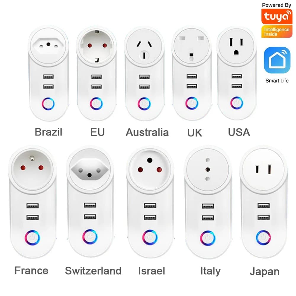 1 pz 2.4G WIFI Power Plug con 1A 2A porta USB Tuya Intelligent Wireless App Control Wwitch Smart Home risparmio energetico