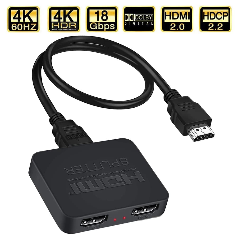 ProAV 4K UHD HDMI Splitter 2.0 1x2 HDMI 2.0 Splitter HDCP 2.2 HDR Splitter HDMI 2.0 4K HDMI2.0 Splitter per blu-ray DVD PS4 PS5