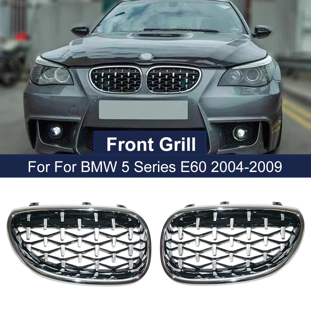 Una Coppia Auto Da Corsa Grill Diamante Rene Grille Per BMW E60 E61 550i 535i M5 2004-2009 Paraurti Anteriore Griglie Meteor Style Grills