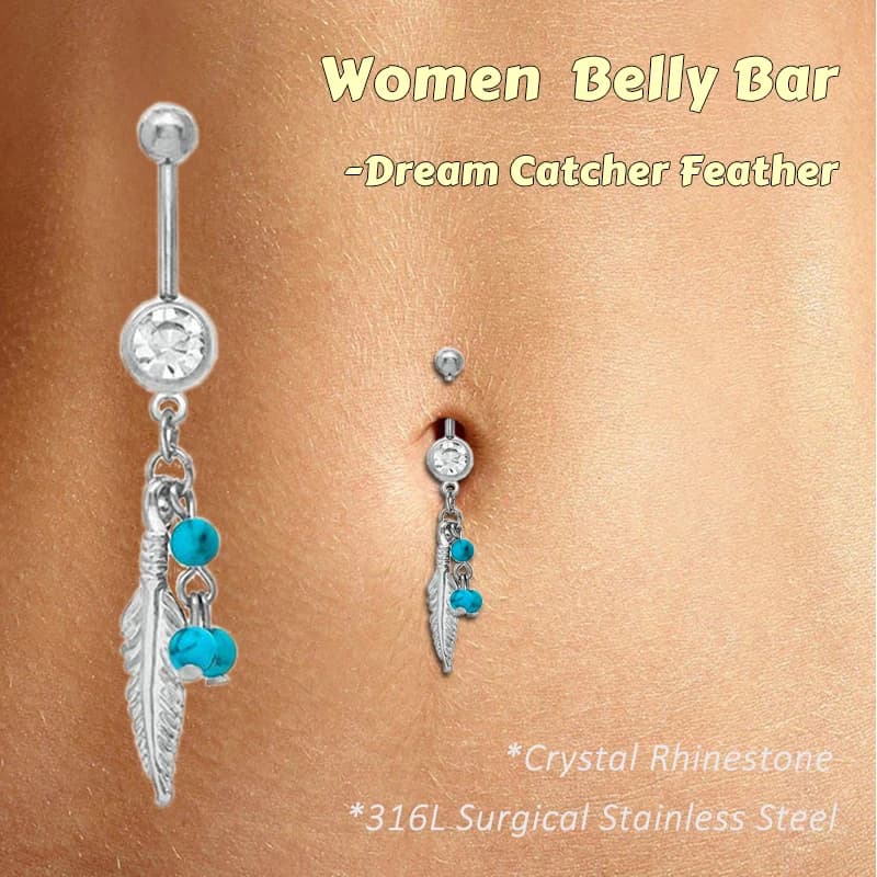 1 Pcs Dream Catcher Feather Dangle Belly Button Ring Navel Piercing Nombril Ombligo Women Body Jewelry 316L Stainless Steel 14G