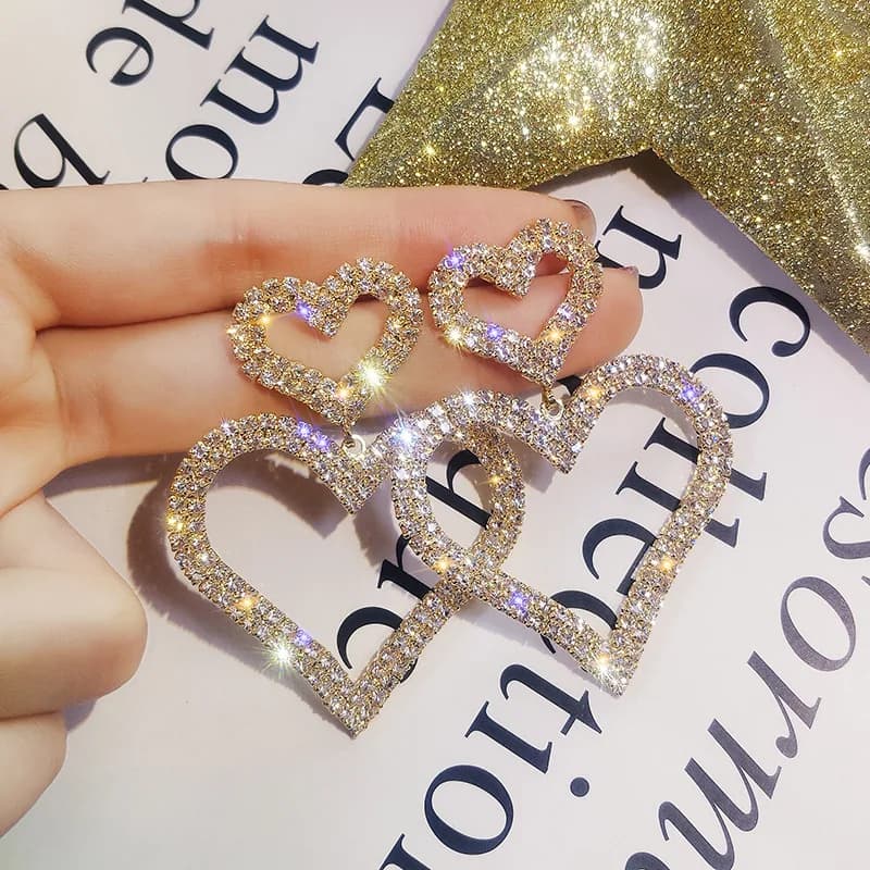 Orecchini di strass di lusso per le donne Double Big Heart Pearl Crystal Simple Korean Statement Wedding Earring Jewelry Party