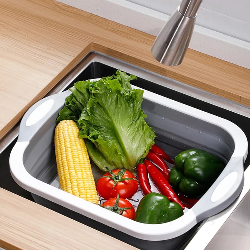 Foldable multifunctional cutting board 3 In 1 waste bin foldable vegetable basin cutters supplies for Kitchen Organizer
