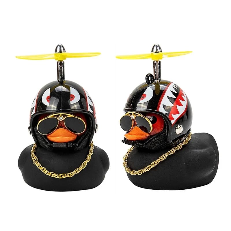 Anatra Shaped Car Ornament with Helmet, Small Black Duck For Road Bike, Motorcycle, Cycling, Interior Accessories Auto Without Light