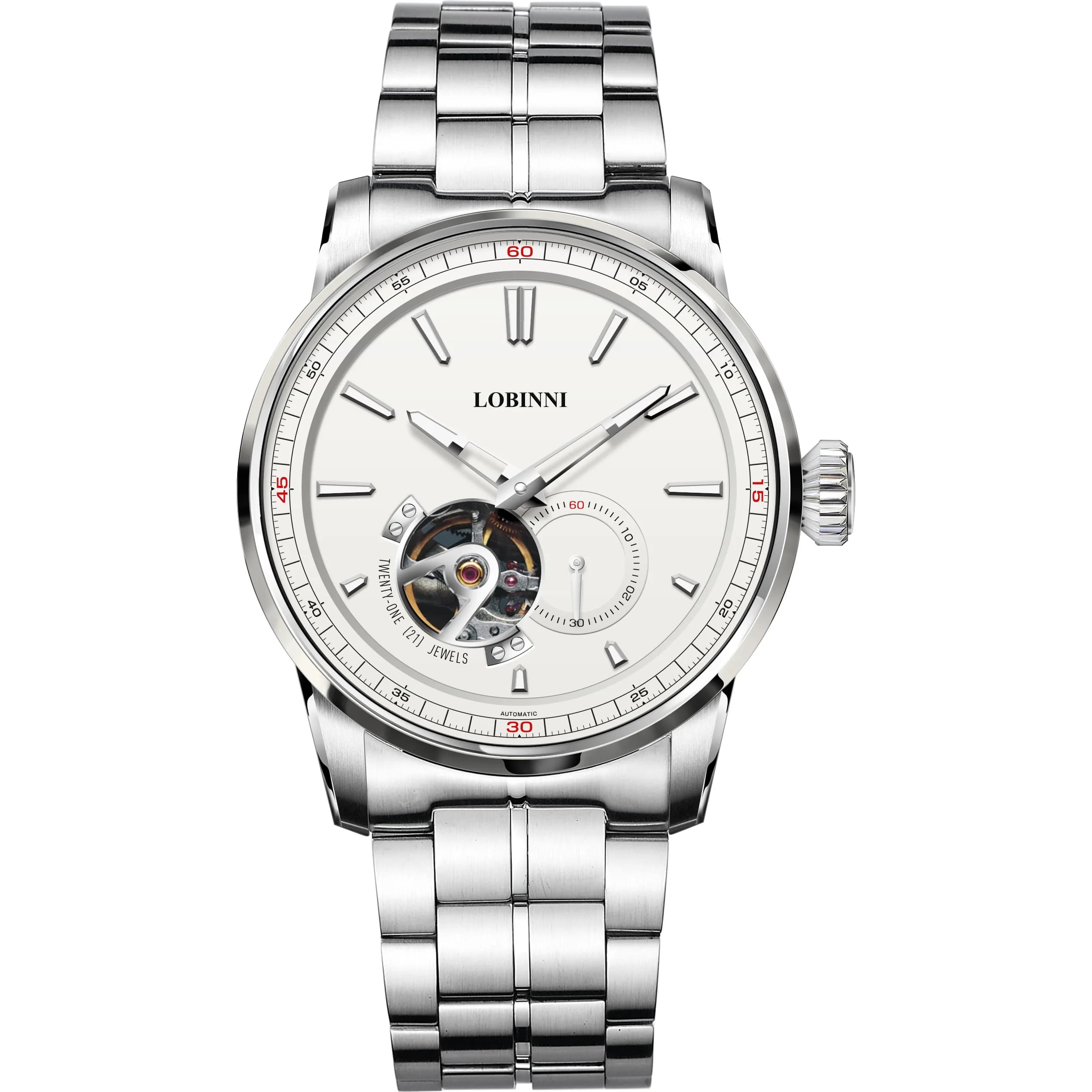 LOBINNI Men's Watch Luxury Automatic mechanical wrist watch Fashion Sapphire Glass Skeleton Dial Stainless Steel Strap