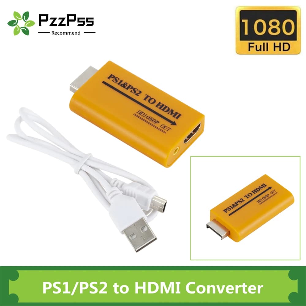 PzzPss Per PS1/PS2 a HDMI Convertitore adattatore Uscita fino a 1080P per monitor Proiettore Converti video/audio Gioco Plug and Play