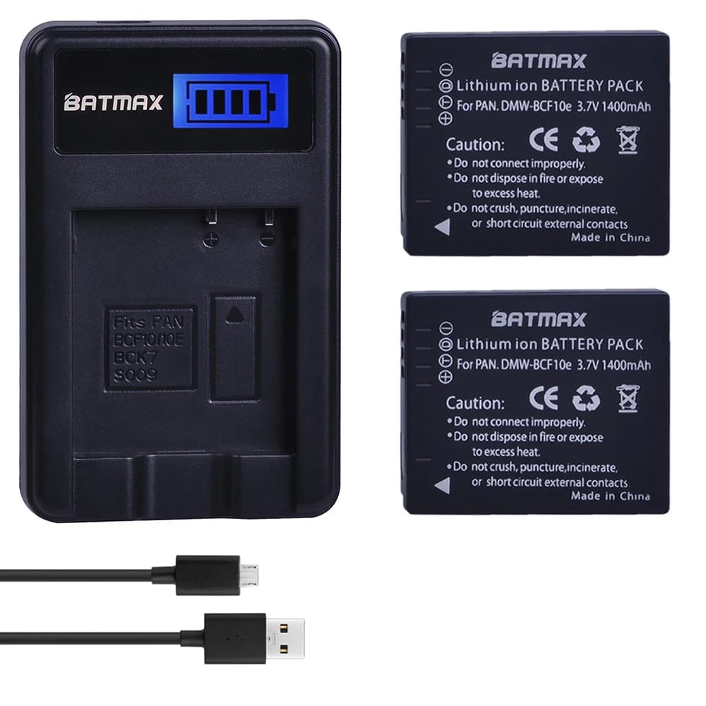 Batamx DMW-BCF10 DMW-BCF10E DMW- Camera Battery BCF10PP + LCD USB Charger for Panasonic Lumix CGA-S/106B, DMC-F2, DMC-F3, DMC-FH1