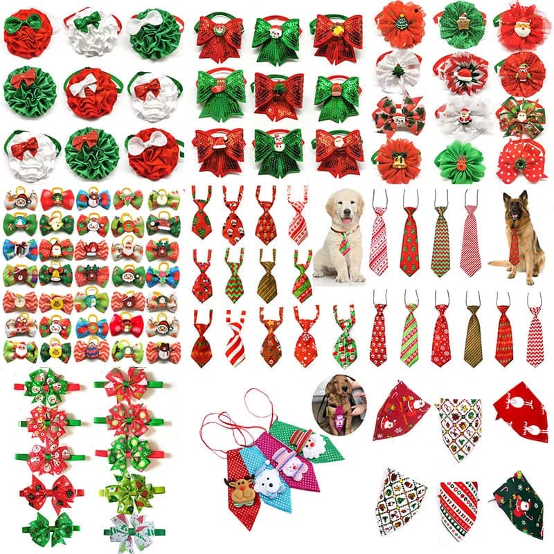 50pcs natale archi per cani Pet Cat Dog Pet papillon Bandana cravatte natale piccolo grande cane accessori per toelettatura forniture per le vacanze