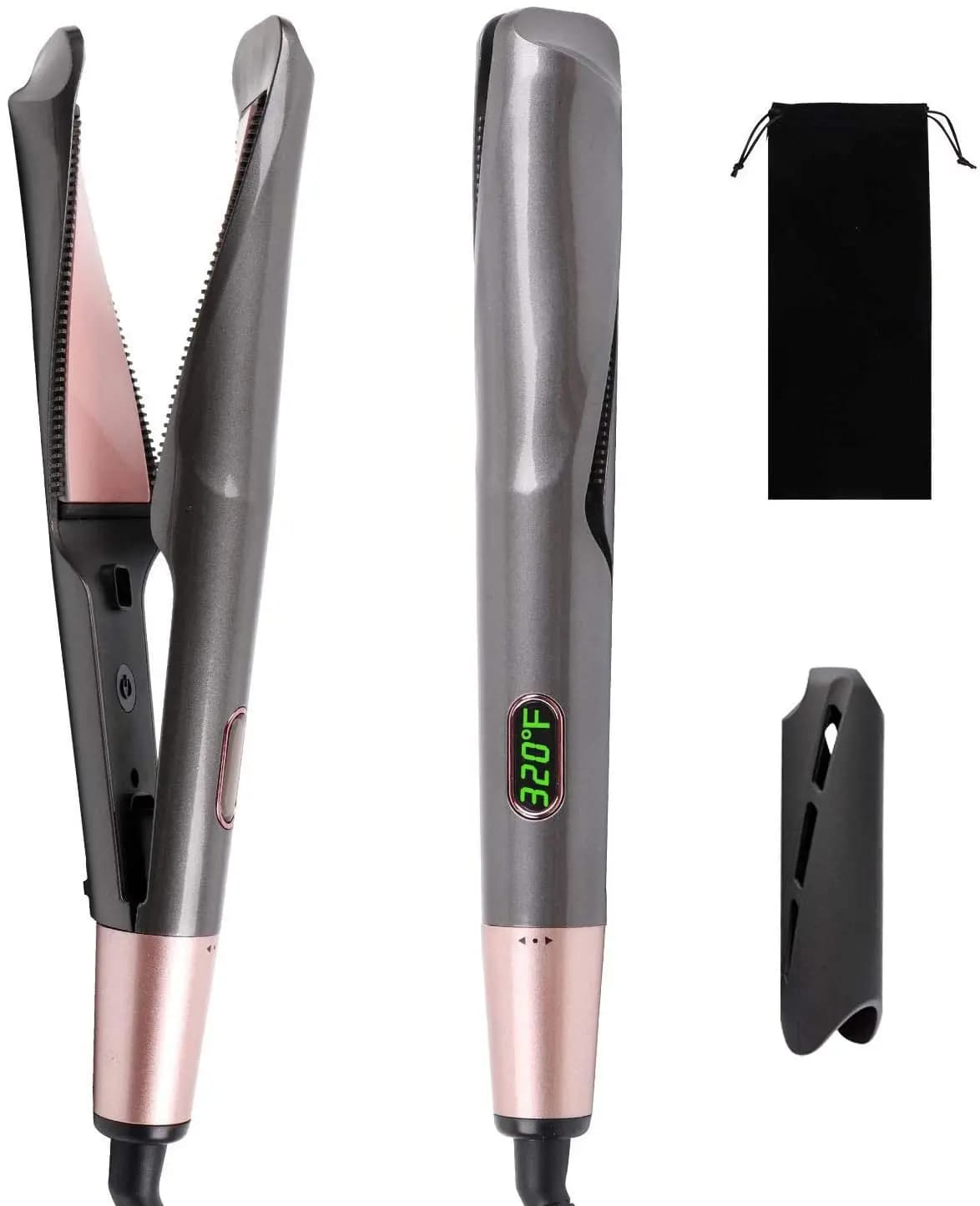 Hair Plate 2 in 1 Professional, Iron Hair Clips and Straightener with Titanium Plates 3D Concave and Convex, Double Voltage