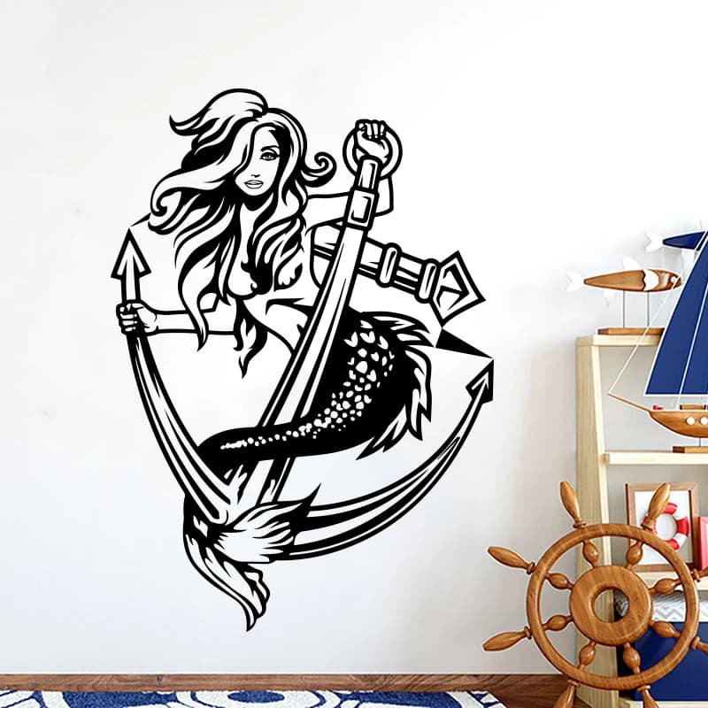 Sexy Mermaid Girl Lady Anchor Wall Sticker Car Boat Truck Mermaid Anchor Ocean Sea Wall Decal camera da letto Vinyl Home Decor