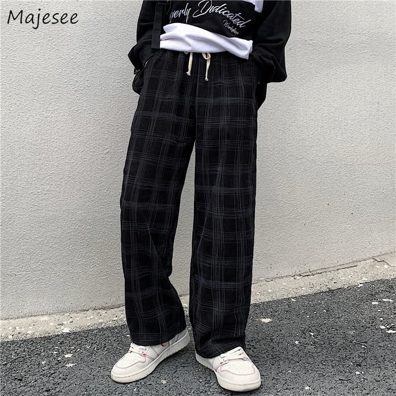 Primavera Casual Pantaloni A Cuadri Da Uomo Gamba Larga Vintage BF Coppia Dritto di Velluto A Coste Pantalones Streetwear Harajuku Pulire Oversize S-3XL