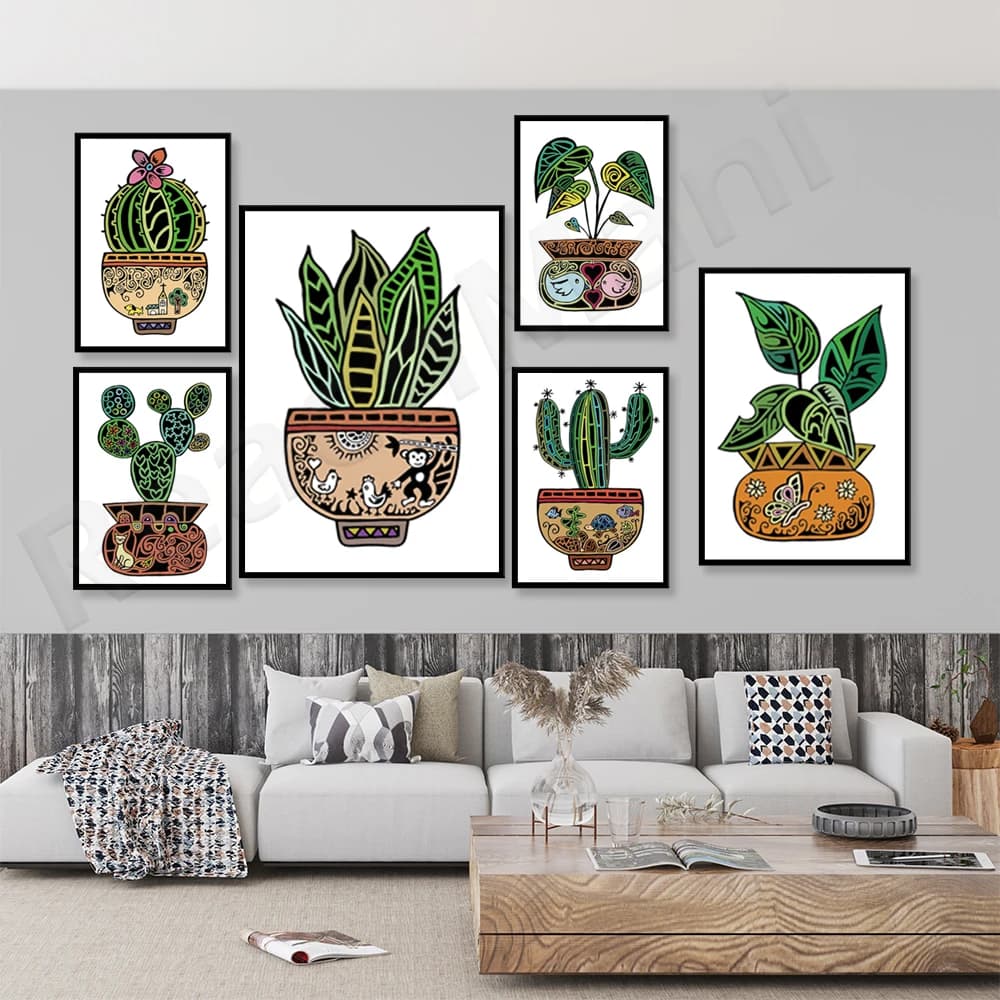 Plant cactus potted printing home sweet home wall art painting kitchen decoration poster nordic living room wall painting