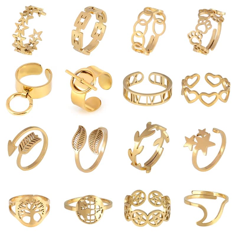 Anelli Punk in acciaio inossidabile per donna anello geometrico aperto anello con ciondoli a forma di anello anello da donna anello a catena anelli gioielli