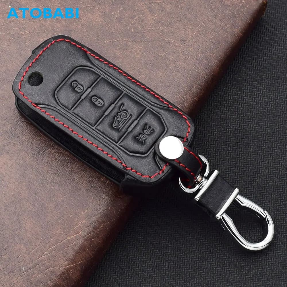 Giacca portachiavi in pelle per auto ATOBABI per Jeep Renegade 2015 2016 2017 4 pulsanti pieghevole telecomando Fobs Shell Protector Cover