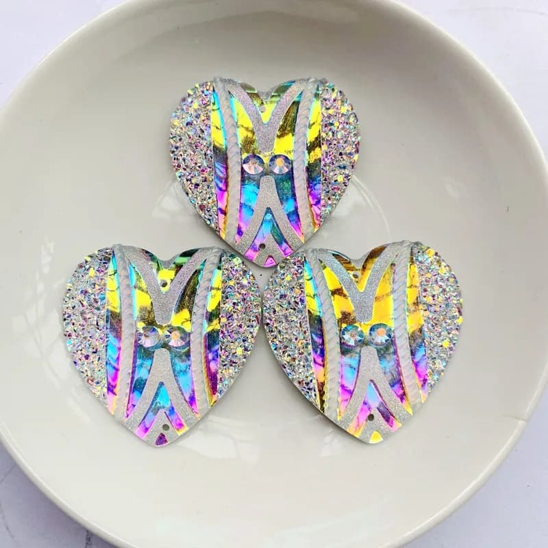 34mm resina opere d'arte gemme Cabochon cuore cucire su strass 10 pz/borsa creazione di gioielli fatti a mano Bead Art Work -T310