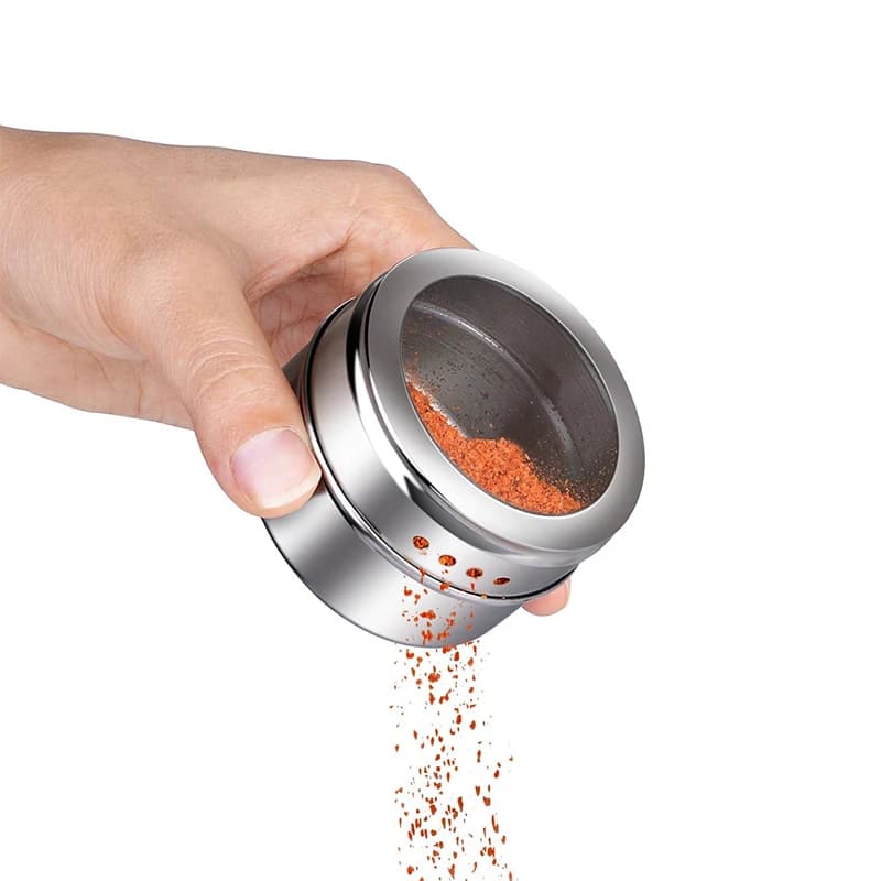LMETJMA barattoli magnetici per spezie barattoli per spezie in acciaio inossidabile con coperchi Shaker trasparenti barattoli per spezie al pepe con etichette per spezie KC0050