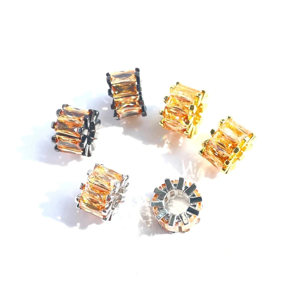 10pcs Champagne Zirconia Paved Wheel Spacers Beads for Women Bracelet Girl Earring Necklace Design Waist DIY Accessory Wholesale