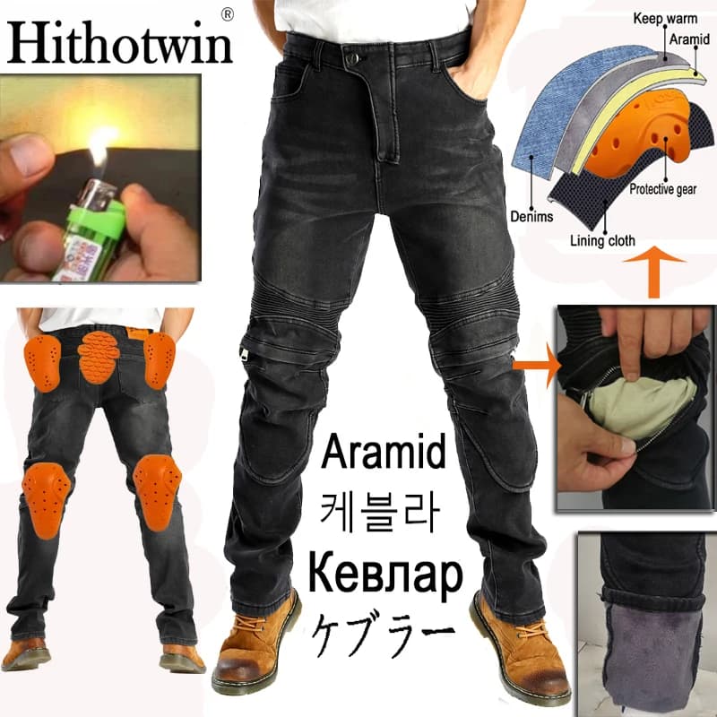Antivento Plus Velluto Aramide Moto Casual da uomo Moto Motocross Strada Ginocchio Protettivo invernale caldo Moto Jeans pantaloni