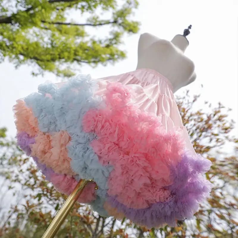 Donna Elastico in Vita Puffy Tulle Sottoveste Arcobaleno Nuvola Gonna Tutu Corta Principessa 45 cm Balletto Danza Pettiskirts Lolita Cosplay