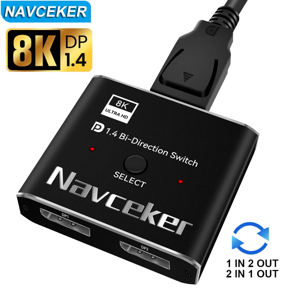 2023 Displayport 1.4 Switch 8K Displayport Bi-direction splitter switcher Displayport KVM 2 x1 1X2 Display-port 8K @ 30Hz,4K @ 120Hz