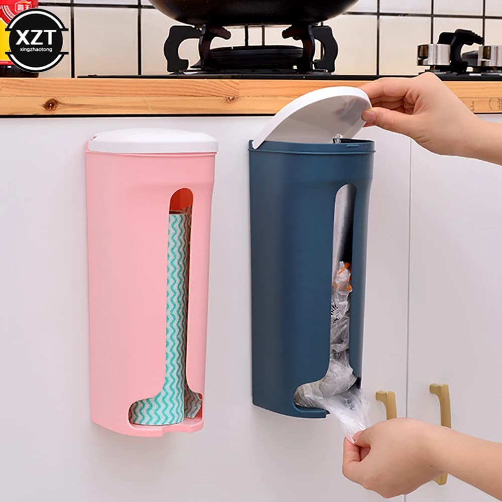 Scaffale di immagazzinaggio del sacchetto di plastica creativo appeso a parete di perforazione libera per la scatola dell'organizzatore del sacchetto della spazzatura degli accessori del bagno della cucina