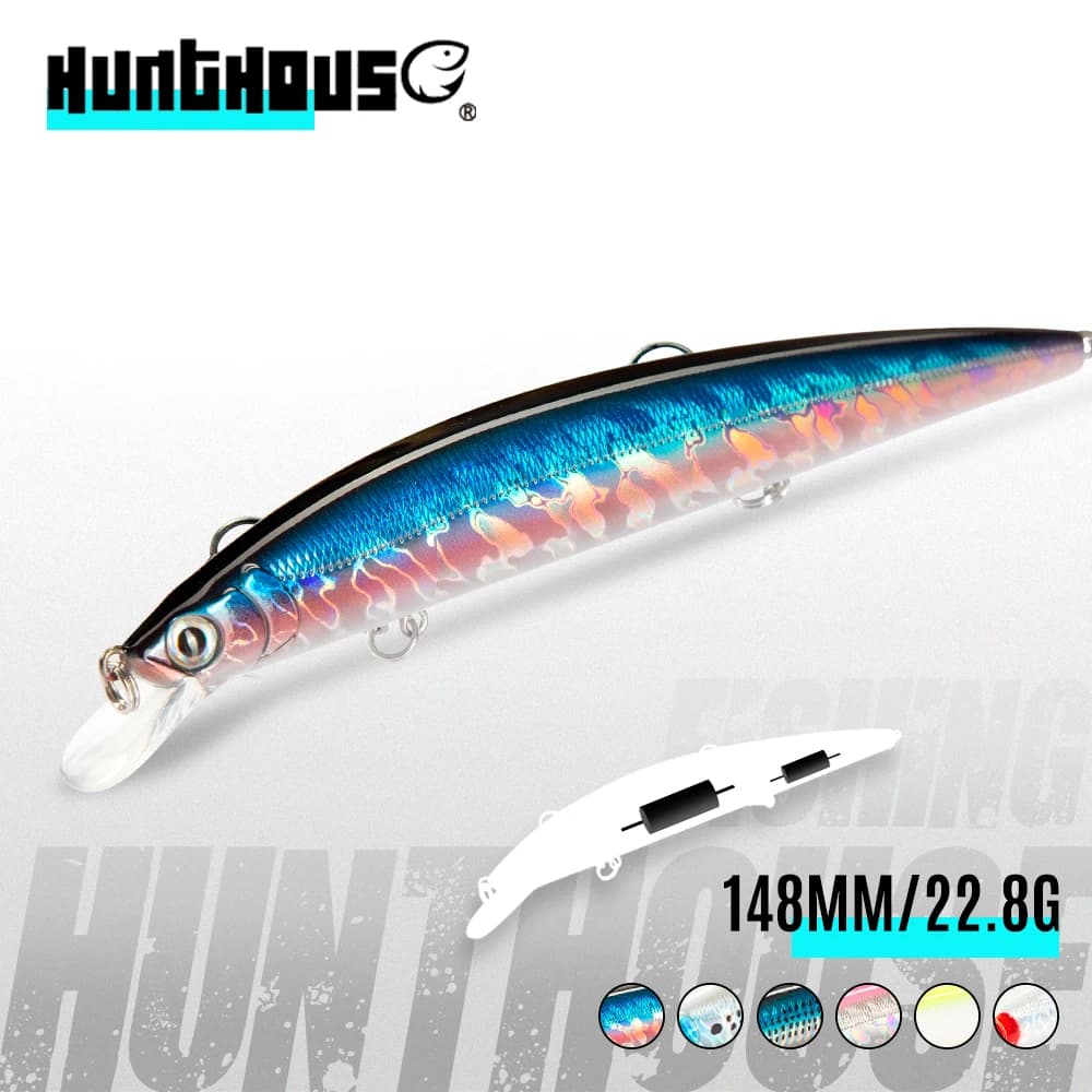 Hunthouse Tide Slim Wobblers Minnow 148mm 22.8g Esca Rigida Galleggiante per Spigola, Leurre per Pesca in Spiaggia LW150