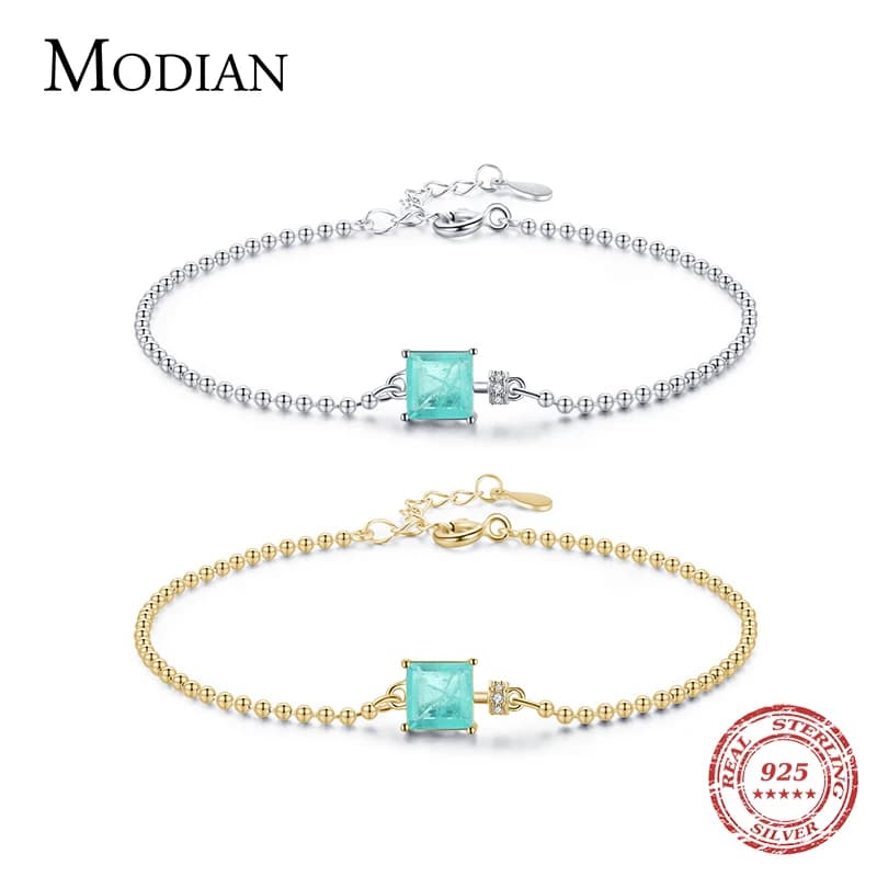 Modian 2021 nuovo vero argento Sterling 925 di lusso quadrato tormalina perline braccialetto a catena per le donne Paraiba gioielleria raffinata