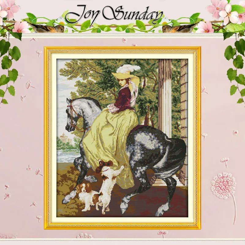 The Lady in the Horse Patterns Counted Cross Stitch Set DIY 11CT 14CT 16CT Stamped DMC Cross-stitch Kit Embroidery Needlework