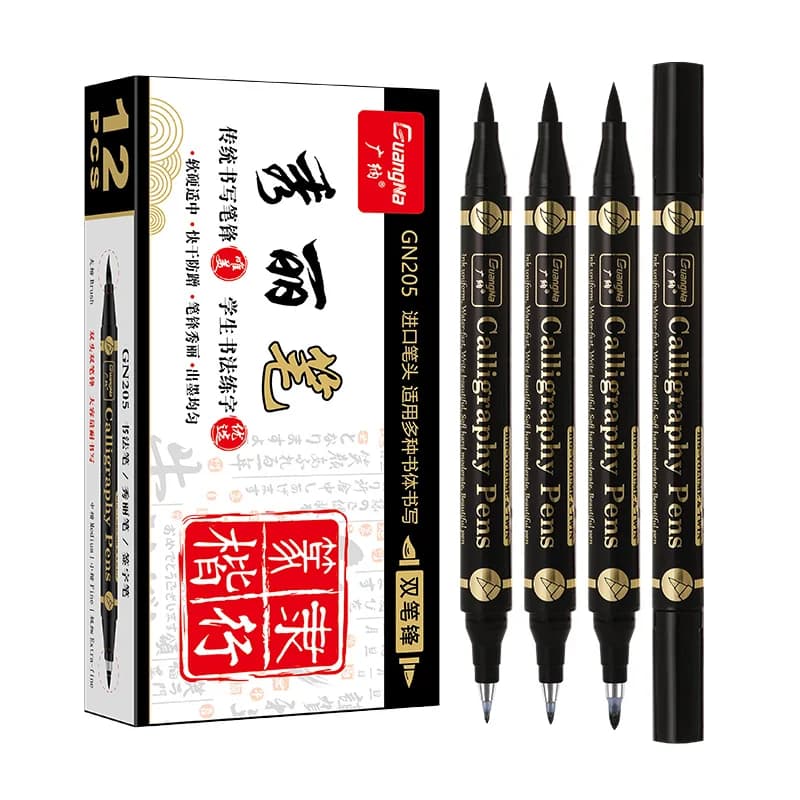 3 pz/lotto Doppia testa Lettere a Mano Penne Calligrafia Cinese Pennello Penne Set Art Marker Inchiostro Nero 4 Dimensioni per Principianti di Scrittura