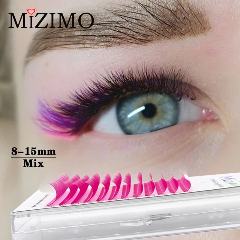 Color pink 8-15 length mixed with natural softness extended graft professional lashes fake C/D makeup