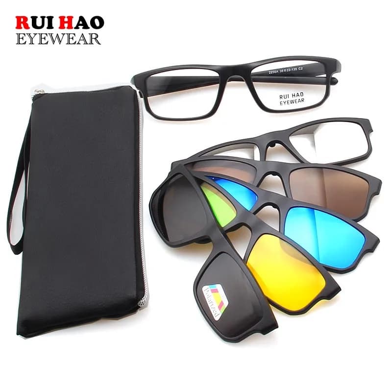 TR90 View Glasses Men's Frame Fashion Sunglasses Glasses Frame for Glasses with 5 Piece Clip on Sunglasses Optical Glasses 2256