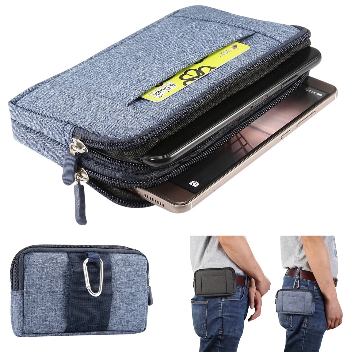 Custodia per telefono Casual custodia per cintura fondina con cerniera in Nylon borsa da uomo marsupio attrezzatura da corsa Sport marsupio borsa a portafoglio universale