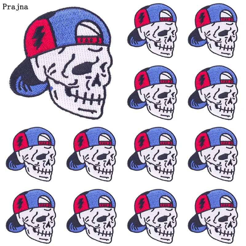 Prajna 10 pezzi patch ricamate teschio Hippie Applique ferro su toppe per abbigliamento toppe teschio Punk su vestiti distintivi giacca