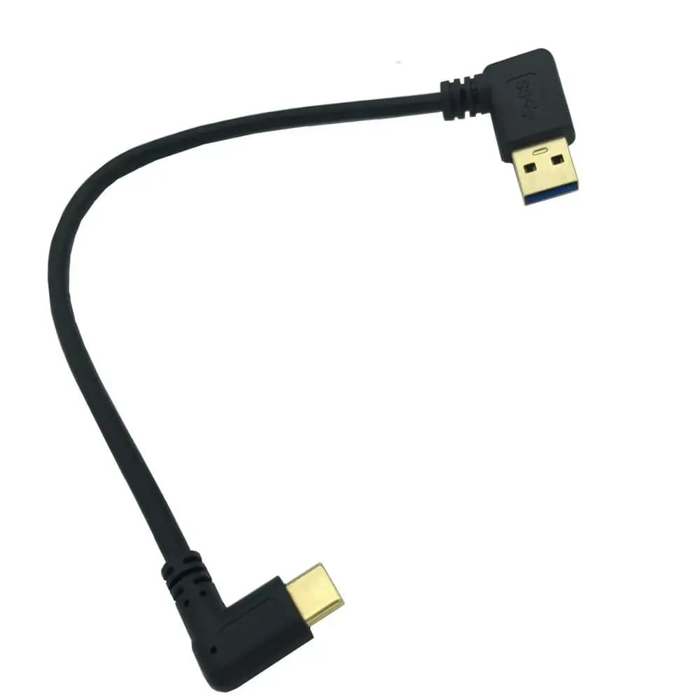 Cavo USB 3.0 tipo A maschio ad angolo retto a USB 3.1 tipo C maschio placcato oro Connettore di sincronizzazione e carica dati nero 90 gradi