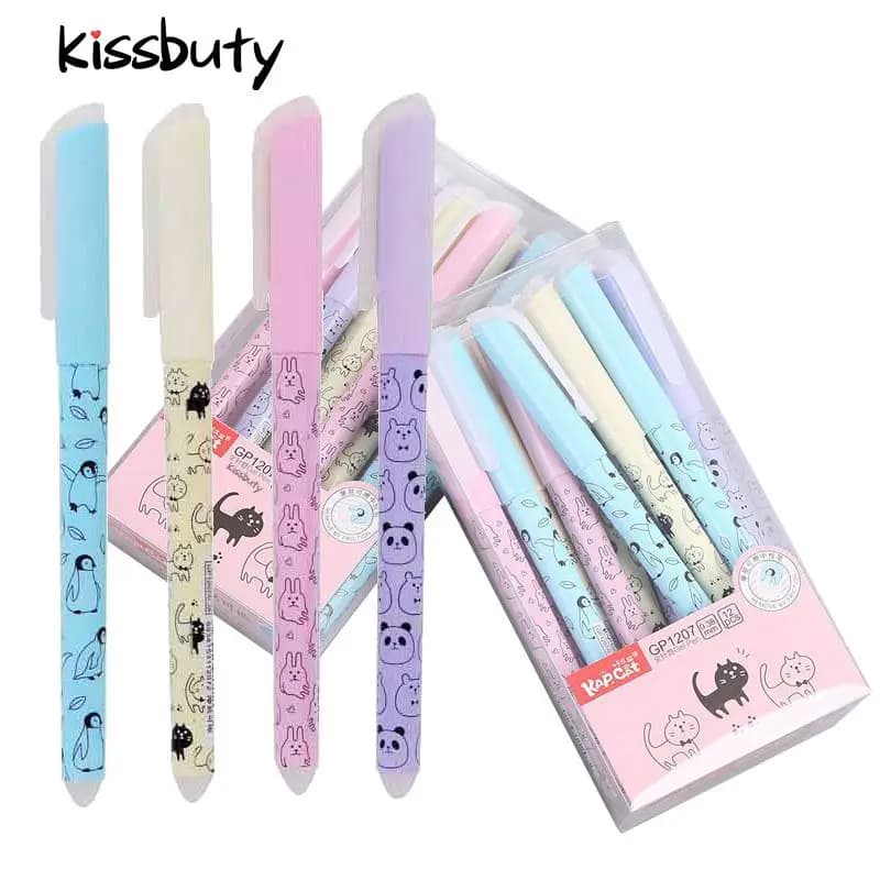 Penna cancellabile gatto carino 0,38 mm Manico lavabile Gomma magica Penna gel Inchiostro blu Ricariche cancellabili Asta Cancelleria scolastica per bambini