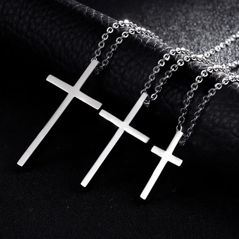 Titanium Steel Cross Pendant Necklaces For Men Women Silver Color Chain Christian Prayer Necklace Minimalist Jewelry Gift