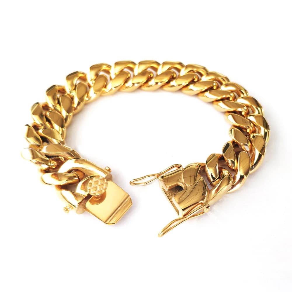 Braccialetti a catena cubana Miami cordolo in acciaio inossidabile 316L Hip hop uomo donna Rapper accessori per gioielli Link Lock buckle 18 k Bangle