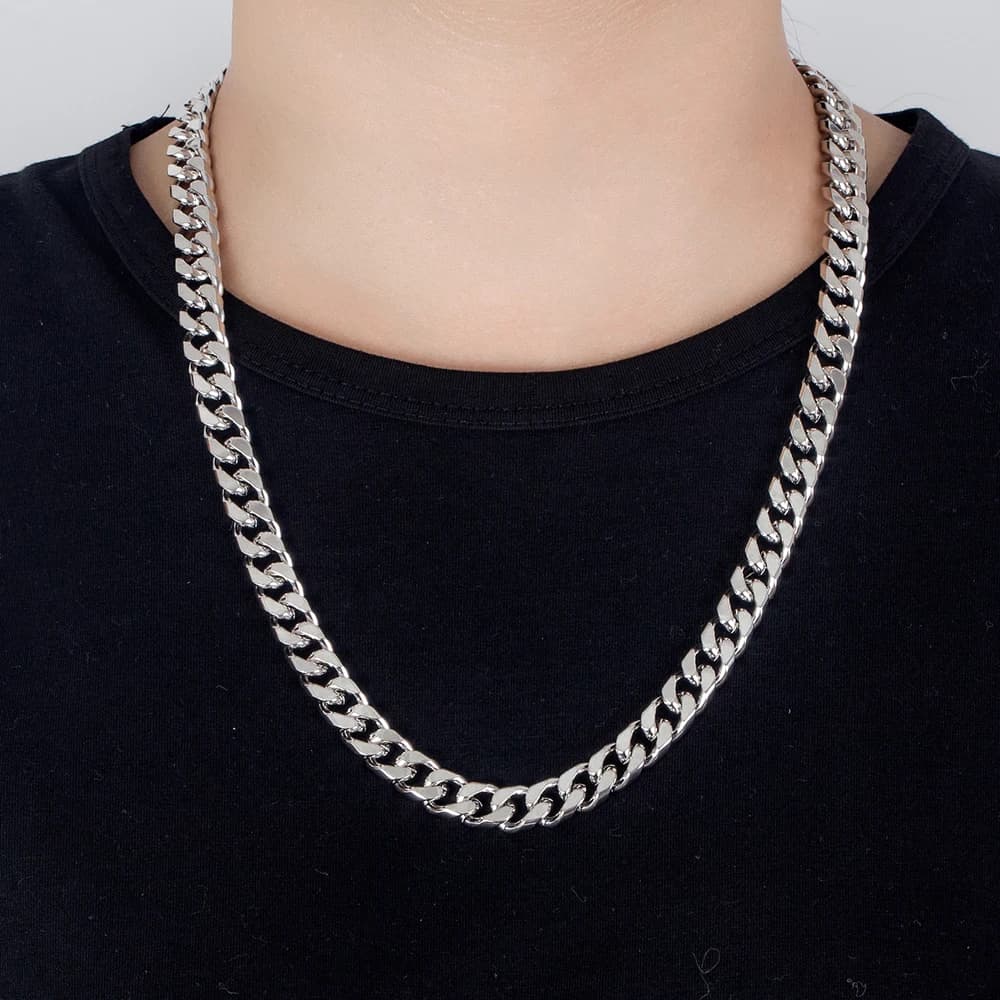 Italy 925 Sterling Silver Necklace for Men 10mm Thick Curb Cuban Chain Classic Pure Silver Fine Jewelry Anniversary Gift