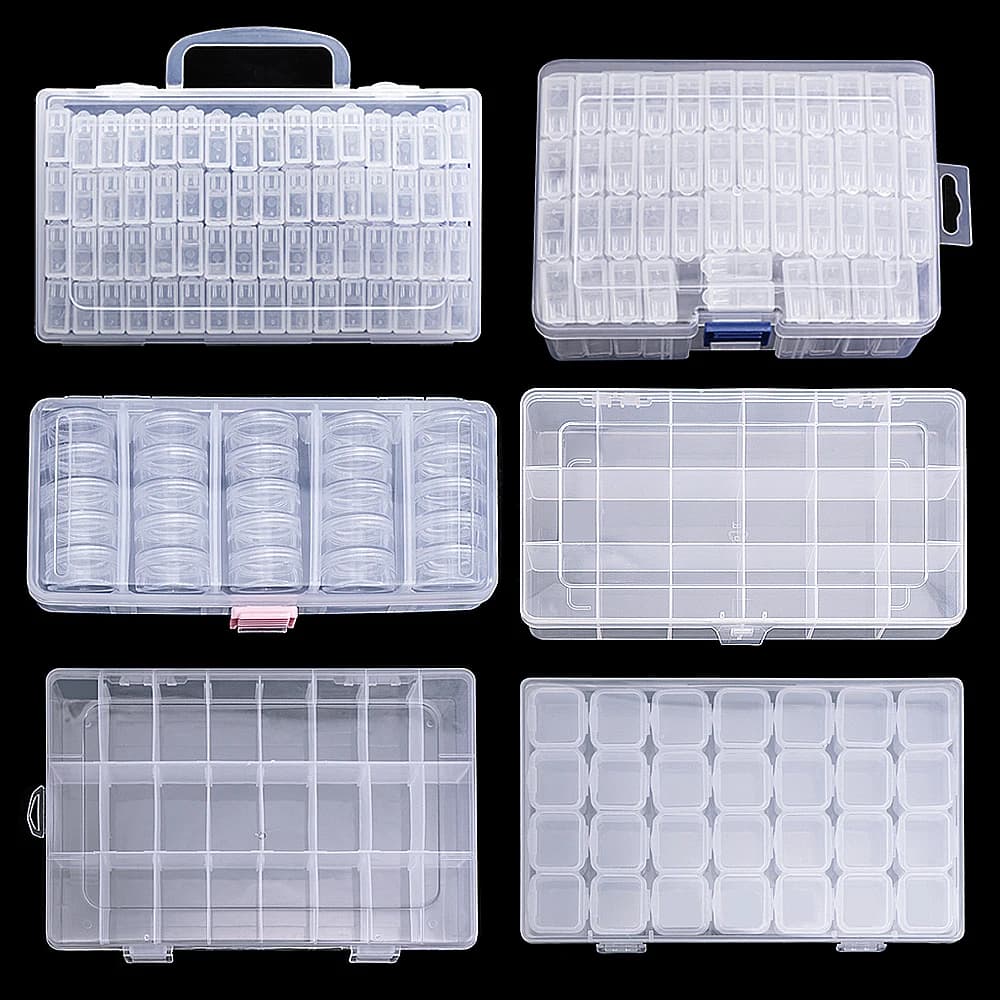 6 dimensioni 18-64 griglie trasparente scomparto regolabile scatola di immagazzinaggio in plastica strass fai da te gemma perlina contenitore rettangolo