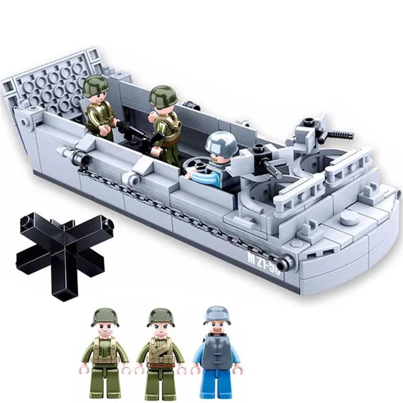 Sluban WW2 US Militare Higgins Landing Craft Esercito Nave Nave da guerra Barca Building Blocks Kit Mattoni Modello classico Giocattoli per bambini Ragazzi Regalo