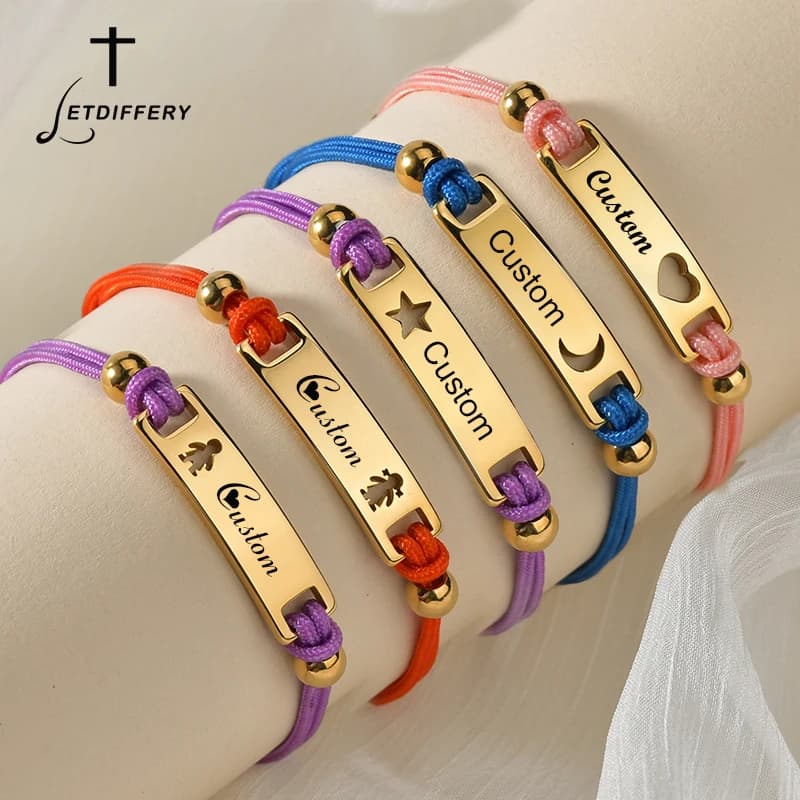 Letdiffery personalizzato cuore stella luna braccialetti stringa rossa per gli amanti in acciaio inox incidere nome data gioielli donna personalizzati