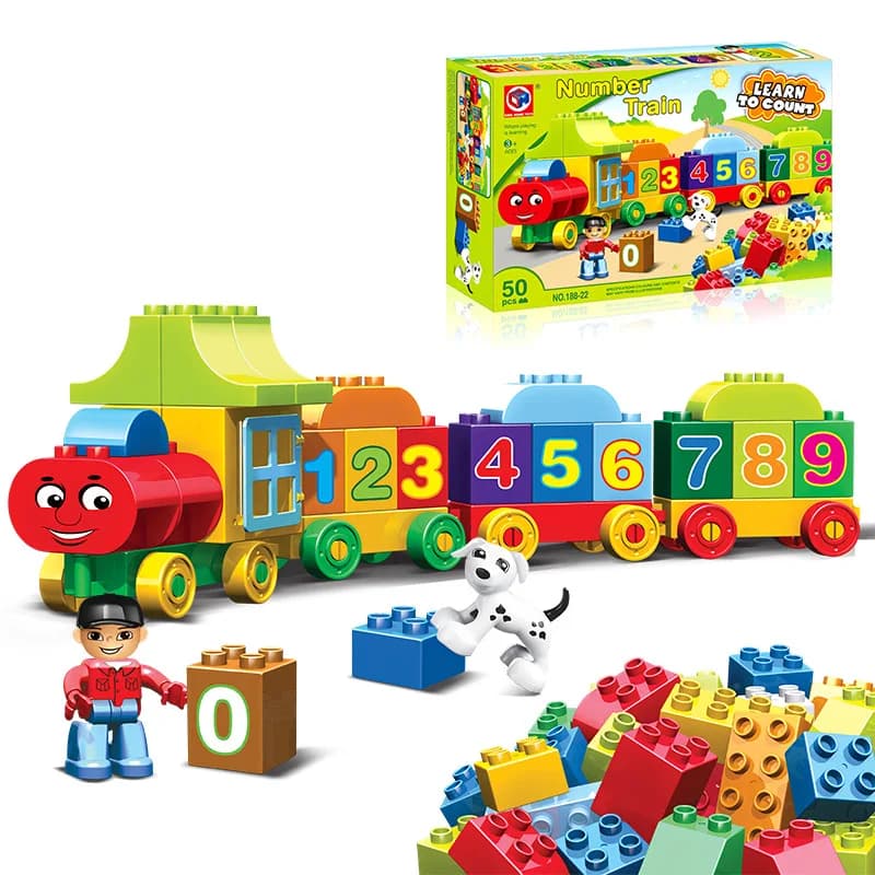 50 pezzi Duplo Building Blocks Numero di grandi dimensioni Treno cittadino Particelle grandi Mattoni fai-da-te Figure educative per bambini Giocattoli Regali con scatola
