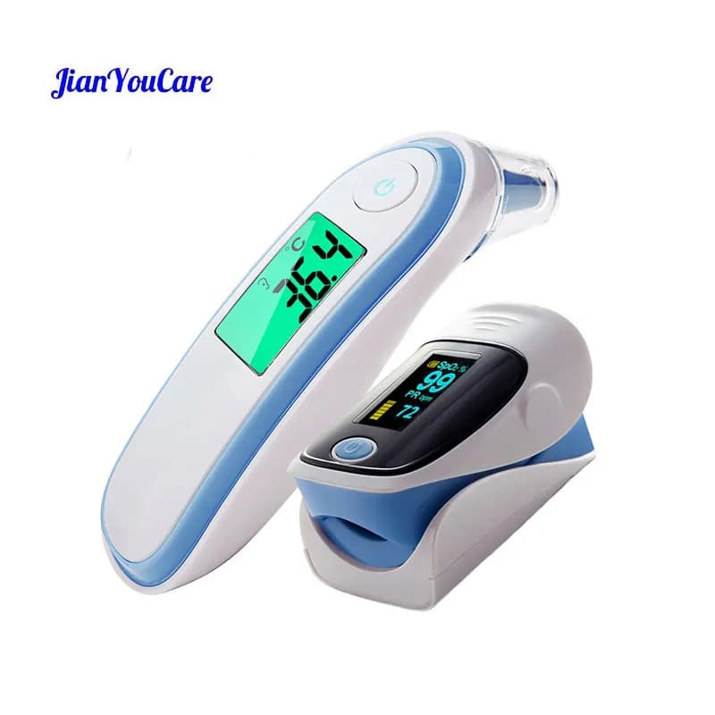 Spo2 PR pulse oximeter and medical body ear and infrared thermometer forhead digital portable healthcare package for families