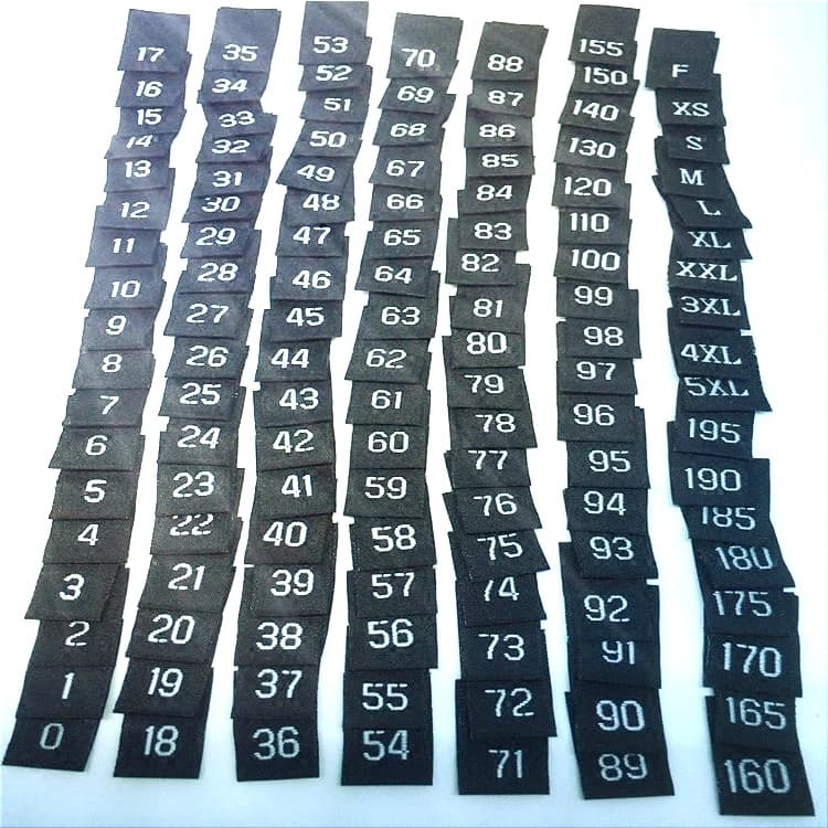 etichetta taglia etichetta numero digitale Etichetta taglia stoffa europea 1 2 3- 50 56 62 68 74 86 92 98 104 116 122 134 140 146 152 158 164