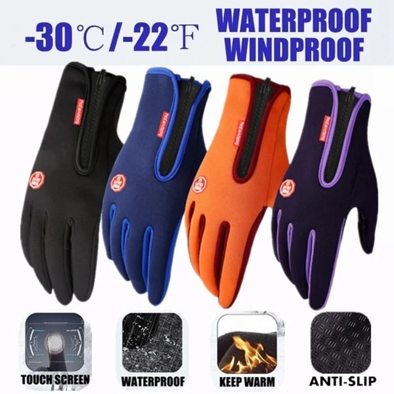 Guanti Invernali Caldi da Uomo e Donna, Touchscreen, Idrorepellenti, Antivento, per Sci, Sport all'Aperto, Ciclismo, Guida, con Cerniera, Neri
