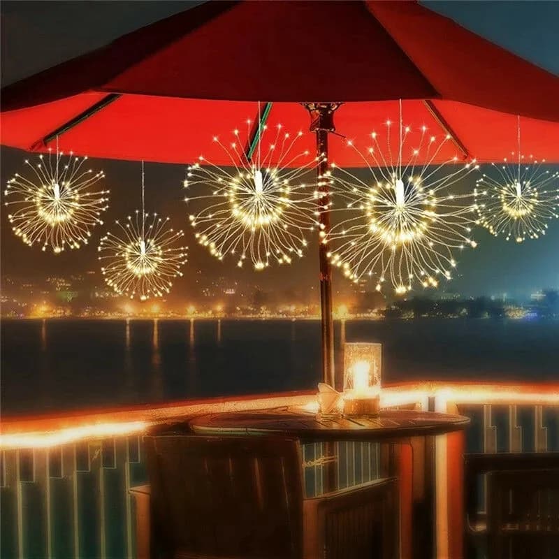 120Led 200 Led lampada solare Starburst String Light filo di rame pannello solare alimentato fata fuochi d'artificio fai da te esplosione di natale luce di nozze