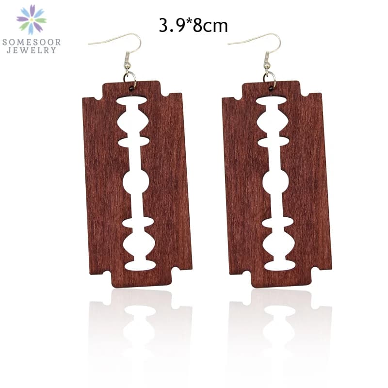 SOMESOOR Simbolo vintage africano incisione laser serratura orecchini pendenti in legno gioielli pendenti in legno tribale etnico afro per regali da donna