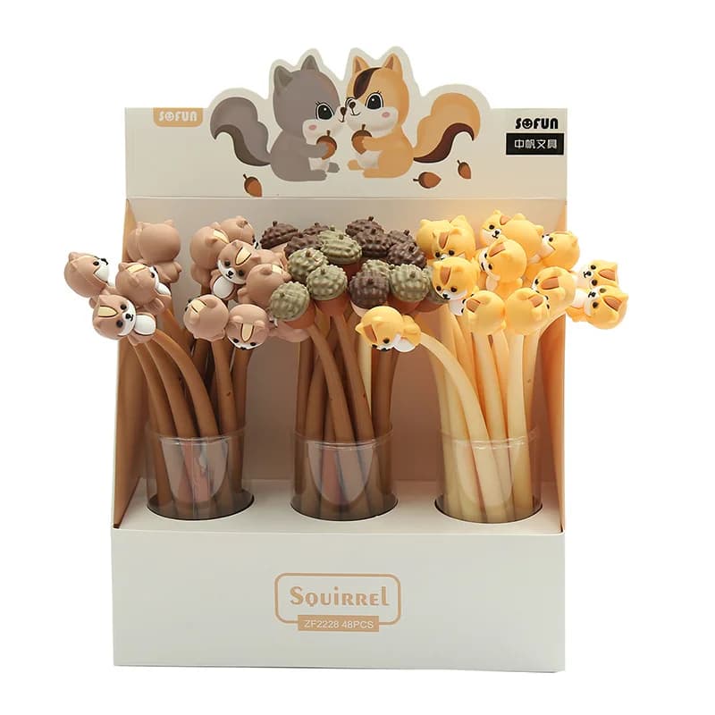 3 pezzi/lotto Penne Gel Kawaii Coreane in Silicone Morbido a Forma di Scoiattolo, Scrittura Fluida, Asciugatura Rapida, Penne Carine, Articoli Artistici, Cancelleria Scolastica