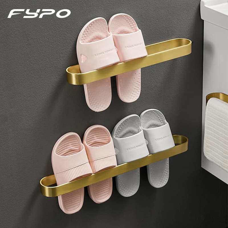 Fypo Slipper Rack scarpe a parete Rack di stoccaggio appendiabiti appendiabiti in oro spazzolato porta pantofole Punch-Free Organizer per la casa